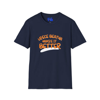 Uisce Beatha makes it better Orange font Dark colors Unisex T-Shirt by cypherpunkgear.com