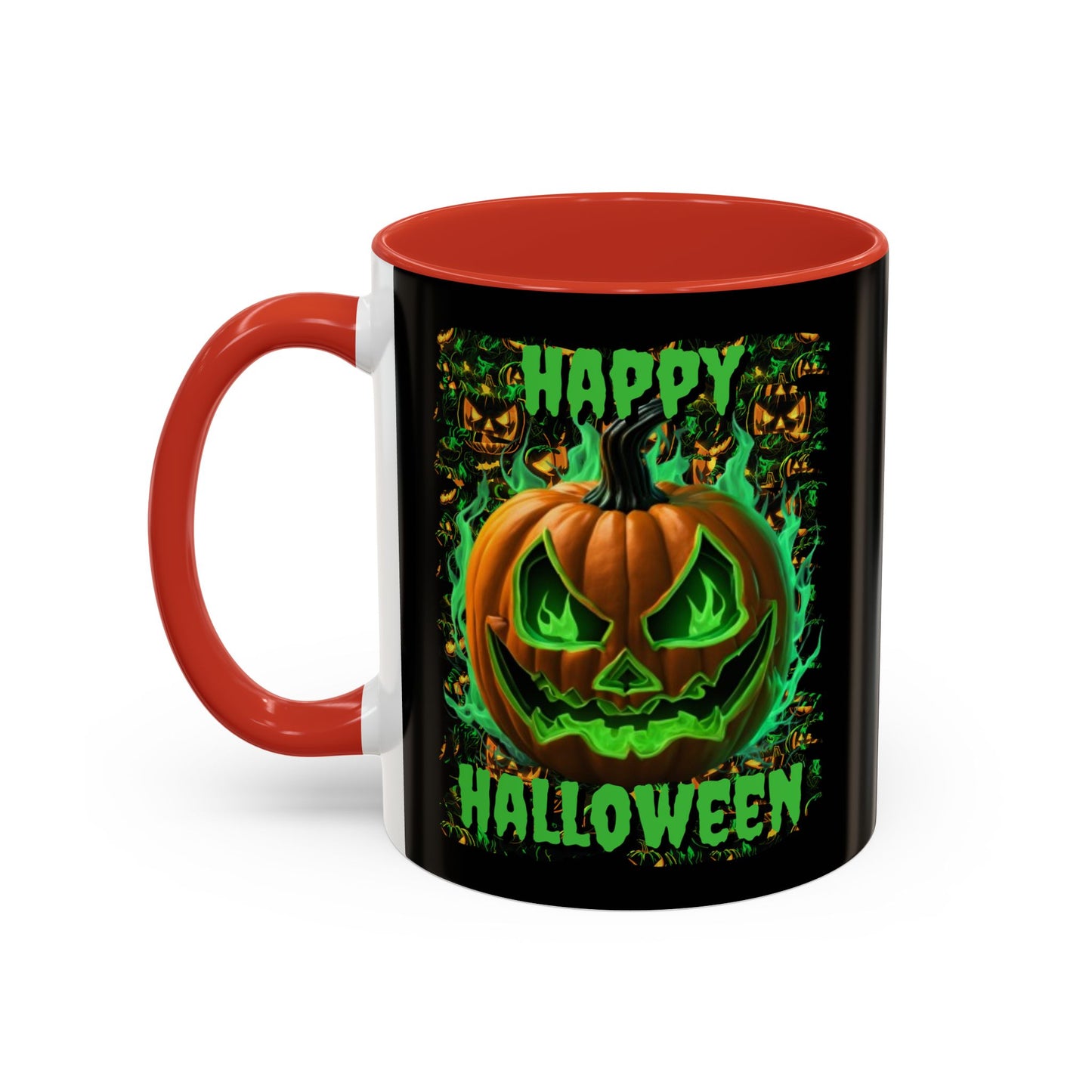 Happy Halloween Green Jack Black Accent Mug by CreepyCrafts.boo