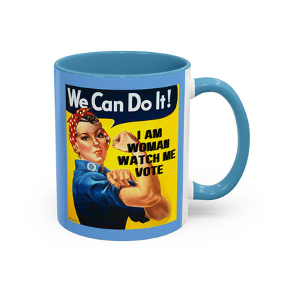 I Am Woman Watch Me Vote Rosie Light Blue Accent Mug by cypherpunkgear.com