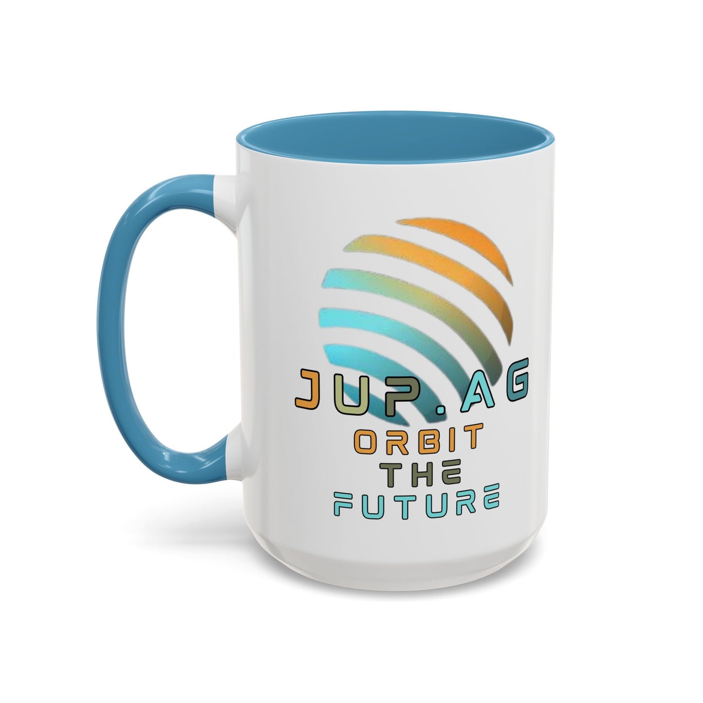 Jupiter (JUP) Orbit the Future White Accent Mug by cypherpunkgear.com