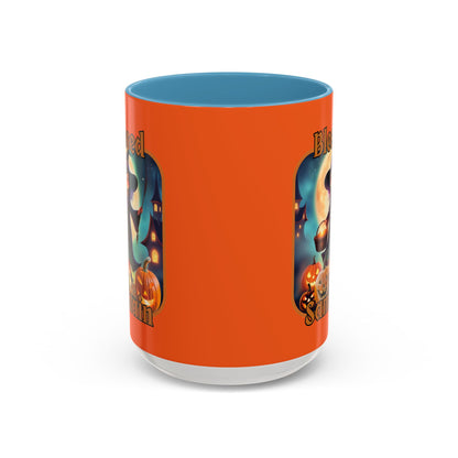 Blessed Samhain Little Witch Orange font Orange Accent Mug by CreepyCrafts.boo