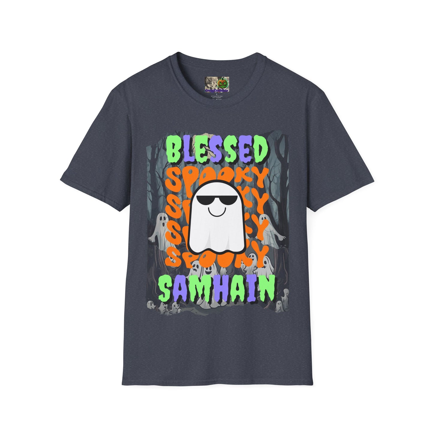 Spooky Blessed Samhain Ghost Mixed font Unisex T-Shirt by CreepyCrafts.boo