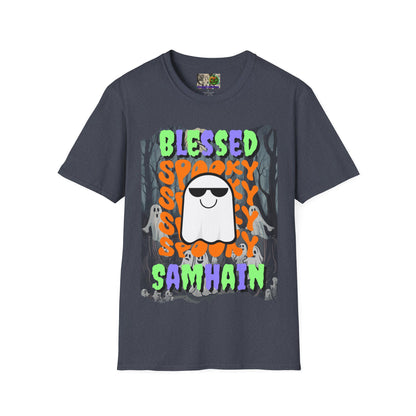 Spooky Blessed Samhain Ghost Mixed font Unisex T-Shirt by CreepyCrafts.boo