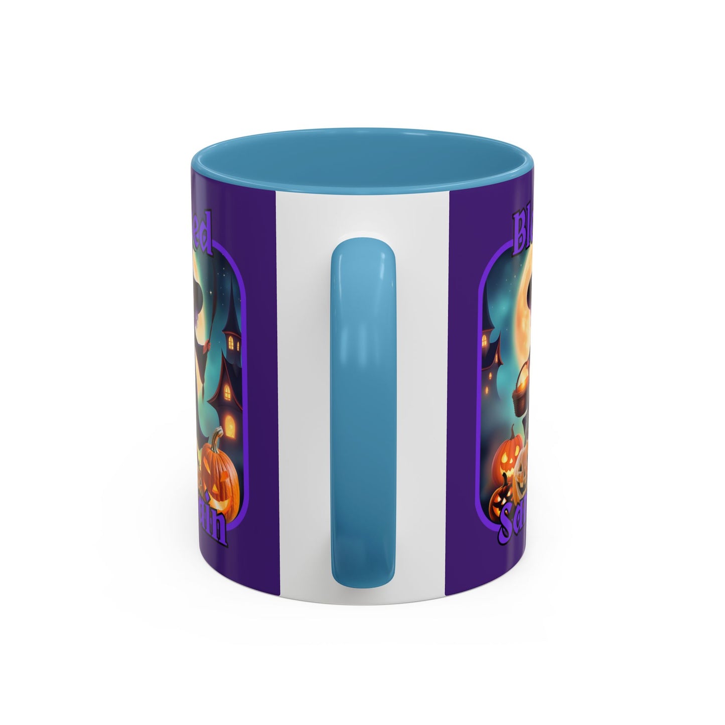Blessed Samhain Little Witch Purple font Purple Accent Mug by CreepyCrafts.boo