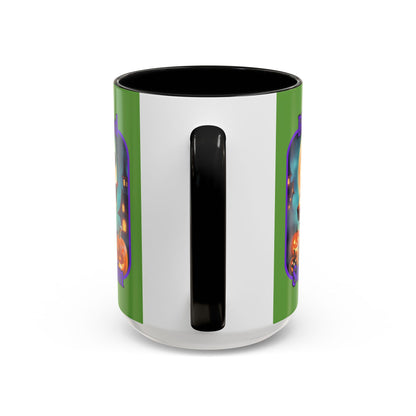 Blessed Samhain Little Witch Purple font Green Accent Mug by CreepyCrafts.boo