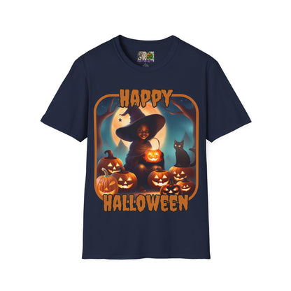 Happy Halloween Cute Witch Orange font, Dark colors, Unisex T-Shirt by CreepyCrafts.boo