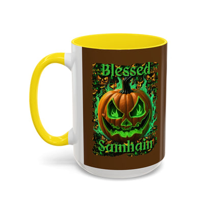 Blessed Samhain Green Jack Brown Accent Mug by CreepyCrafts.boo