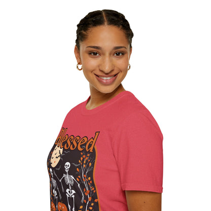 Spooktacular Skeletons of Samhain Light colors Unisex T-Shirt by CreepyCrafts.boo