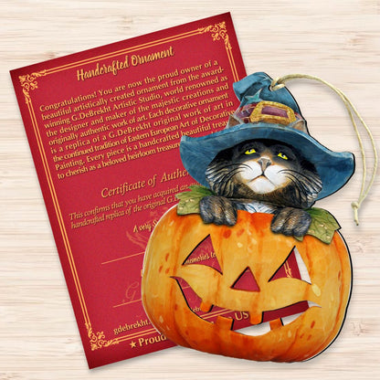 Halloween Cat Pumpkin Wooden Ornaments Fall by G. DeBrekht - Thanksgiving Halloween Decor - 8158416