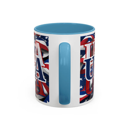 USA Blue font Center Patriot Accent Mug by cypherpunkgear.com