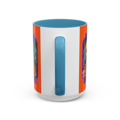Blessed Samhain Cute Witch Purple font Orange Accent Mug by CreepyCrafts.boo