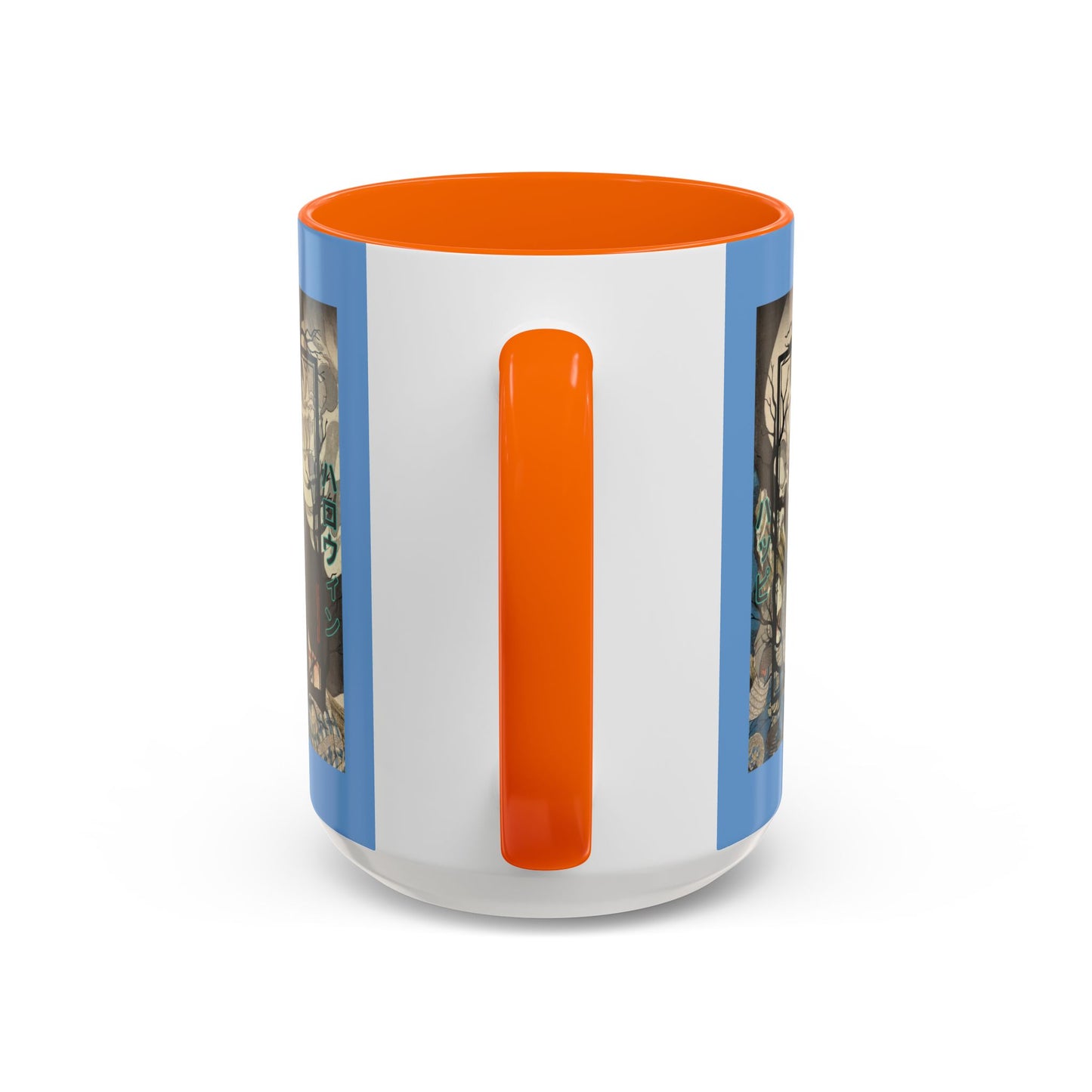 Yōkai Happy Halloween Light Blue Accent Mug by CreepyCrafts.boo