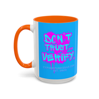 Don't Trust...Verify. Light Blue Accent Mug by cypherpunkgear.com