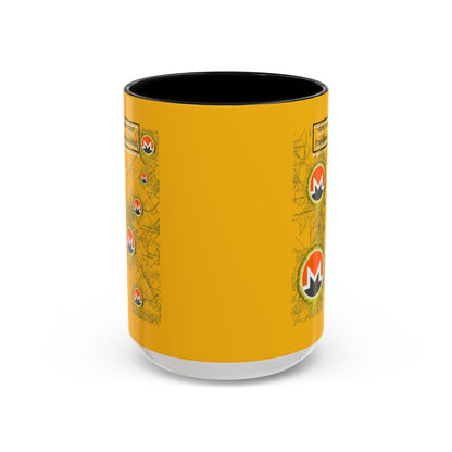 Monero (XMR) don't assume your freedoms are assured Yellow Accent Mug by cypherpunkgear.com