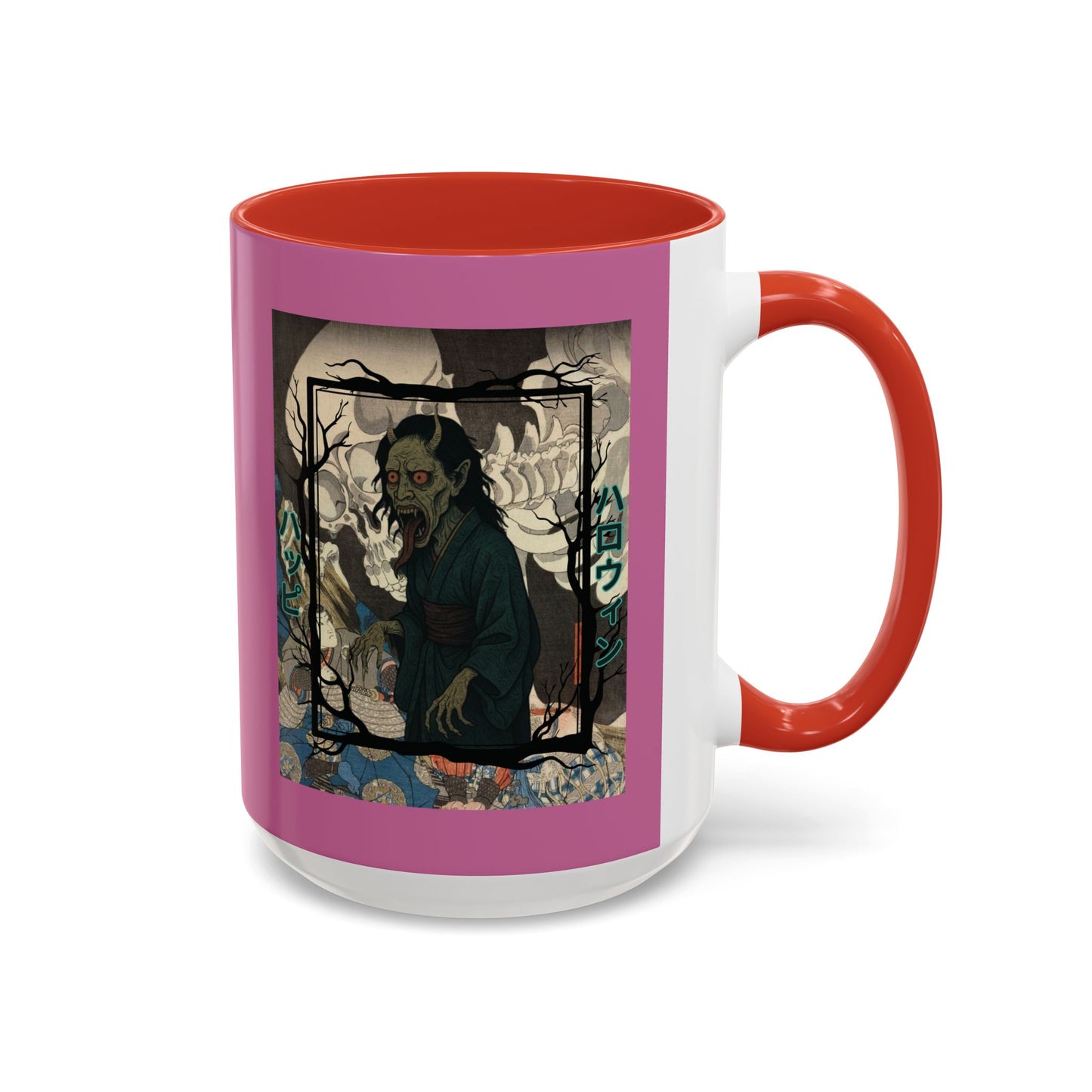 Yōkai Happy Halloween Pink Accent Mug by CreepyCrafts.boo