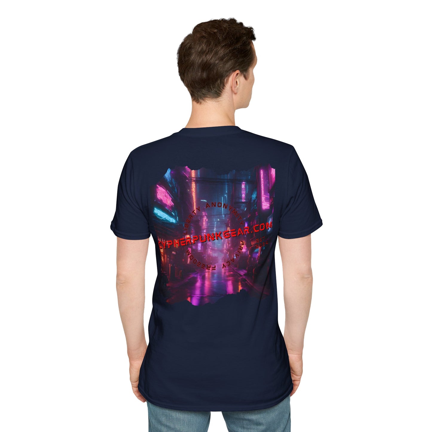 2-sided, cypherpunkgear.com Logo & Cityscape Dark colors Unisex T-Shirt by cypherpunkgear.com