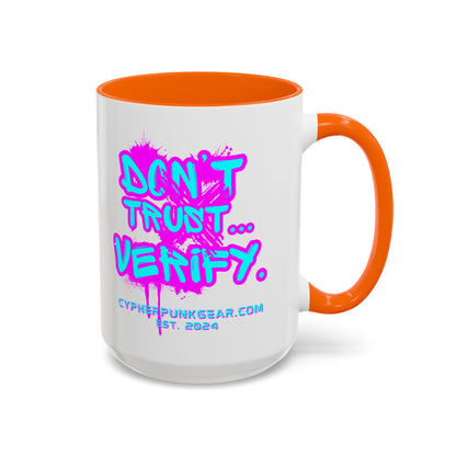Don't Trust...Verify. White Accent Mug by cypherpunkgear.com