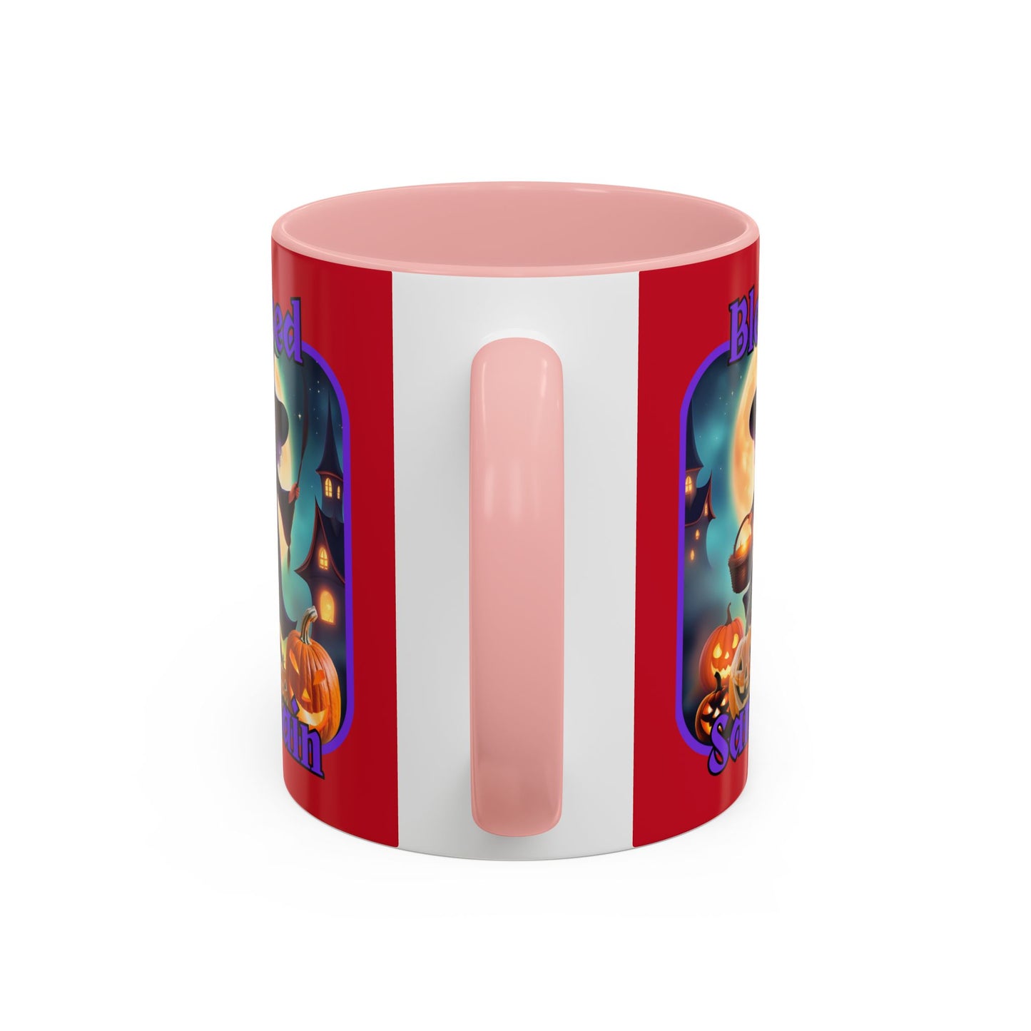 Blessed Samhain Little Witch Purple font Red Accent Mug by CreepyCrafts.boo