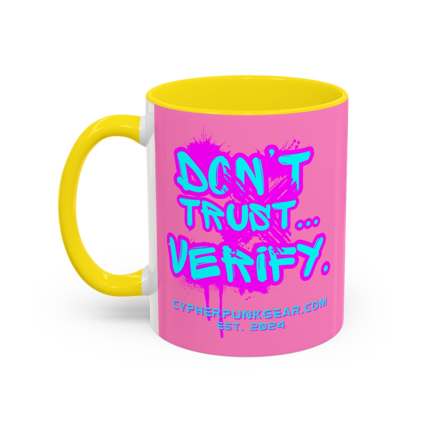 Don't Trust...Verify. Light Pink Accent Mug by cypherpunkgear.com