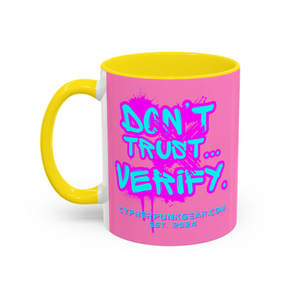Don't Trust...Verify. Light Pink Accent Mug by cypherpunkgear.com