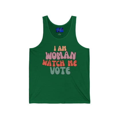 I Am Woman Watch Me Vote Unisex Jersey Tank Top by cypherpunkgear.com