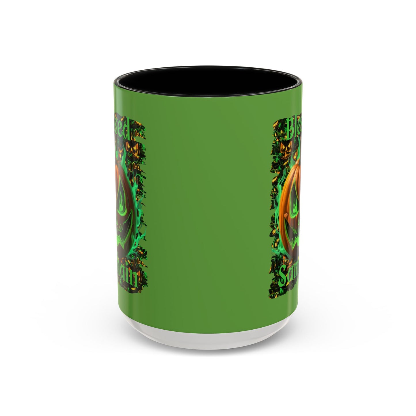 Blessed Samhain Green Jack Green Accent Mug by CreepyCrafts.boo