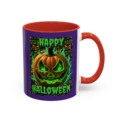 Happy Halloween Green Jack Purple Accent Mug by CreepyCrafts.boo