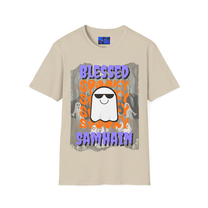 Spooky Blessed Samhain Ghost PRfont Unisex T-Shirt by cypherpunkgear