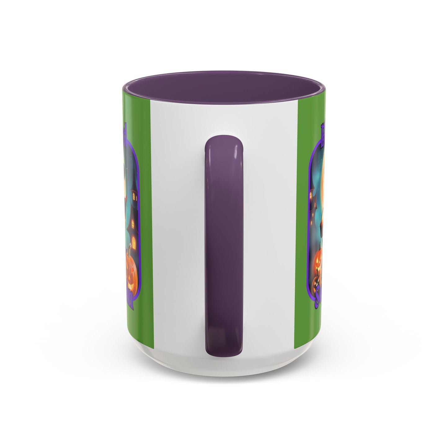 Blessed Samhain Little Witch Purple font Green Accent Mug by CreepyCrafts.boo