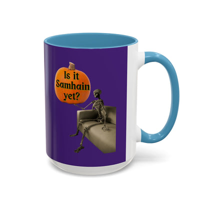 Is it Samhain yet? Skeleton's Pumpkin Purple Accent Mug by CreepyCrafts.boo