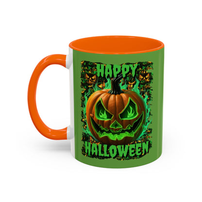 Happy Halloween Green Jack Green Accent Mug by CreepyCrafts.boo