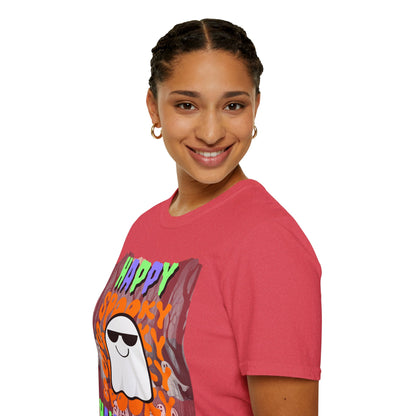 Spooky Happy Halloween Ghost Light colors Mixed font Unisex T-Shirt by CreepyCrafts.boo