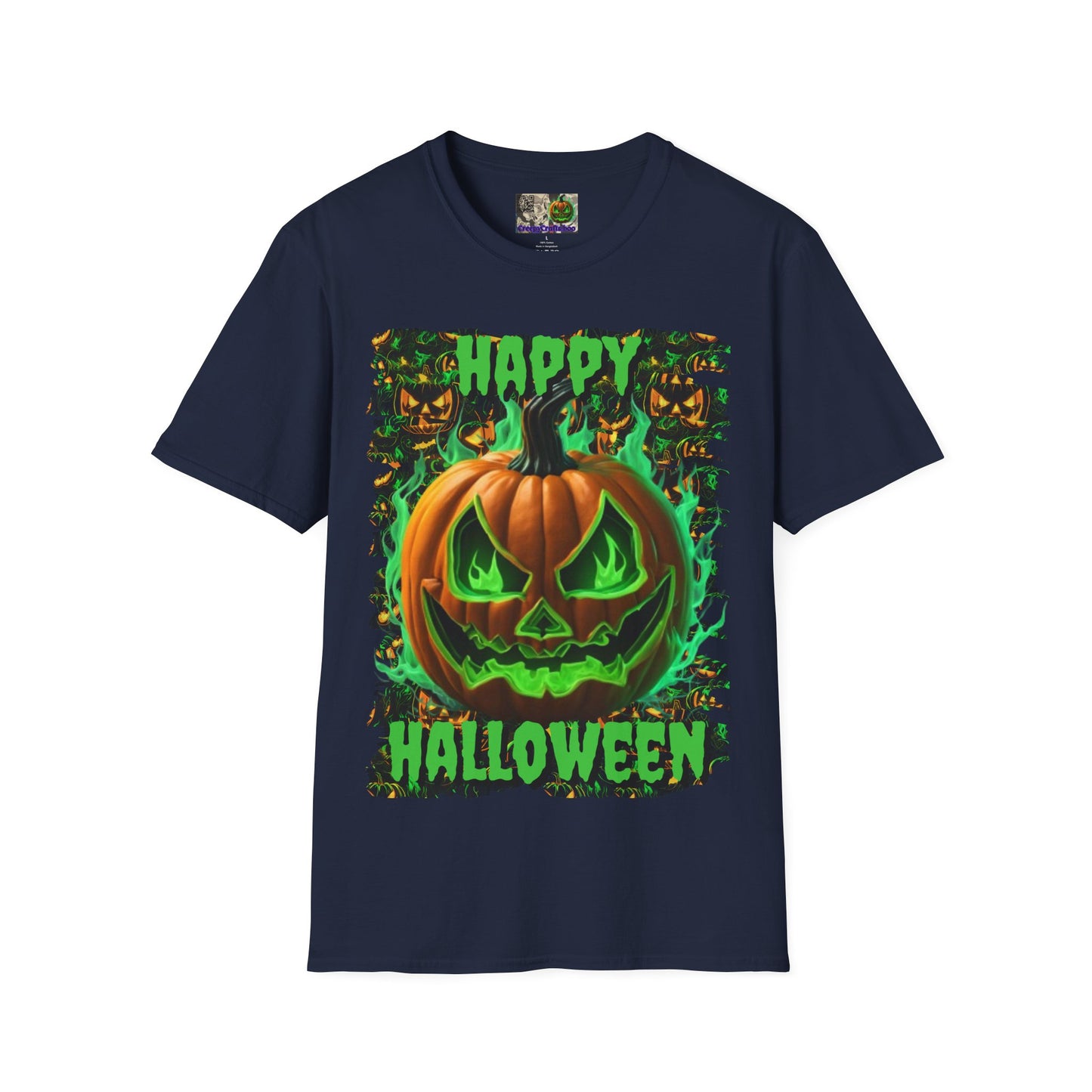 Happy Halloween Green Jack Dark colors Unisex T-Shirt by CreepyCrafts.boo