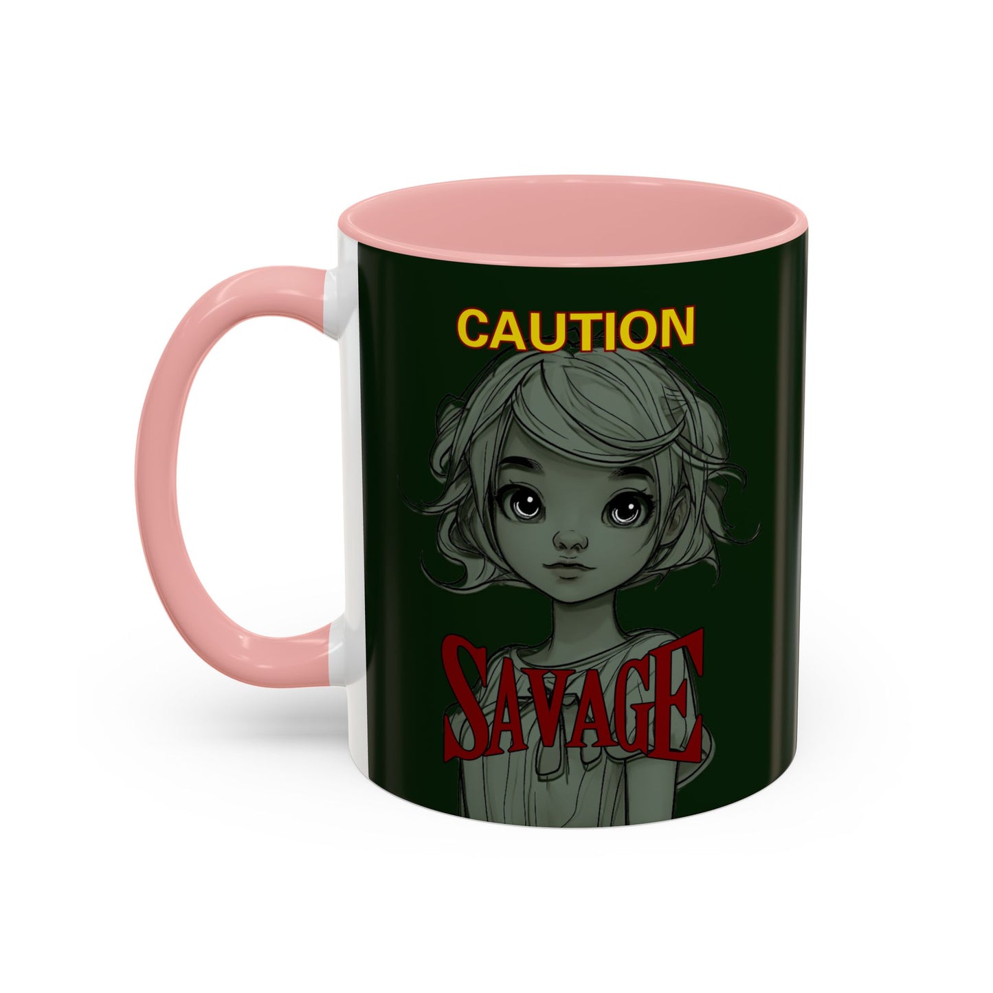 Caution, Savage Dark Green Accent Mug by cypherpunkgear.com