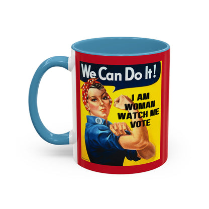 I Am Woman Watch Me Vote Rosie Red Accent Mug by cypherpunkgear.com