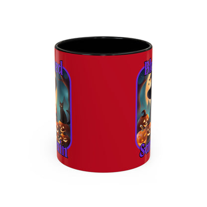Blessed Samhain Cute Witch Purple font Red Accent Mug by CreepyCrafts.boo