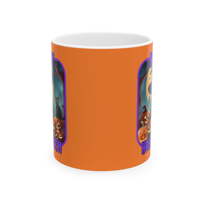 Happy Halloween Cute Witch PRfont Orange Mug by cypherpunkgear