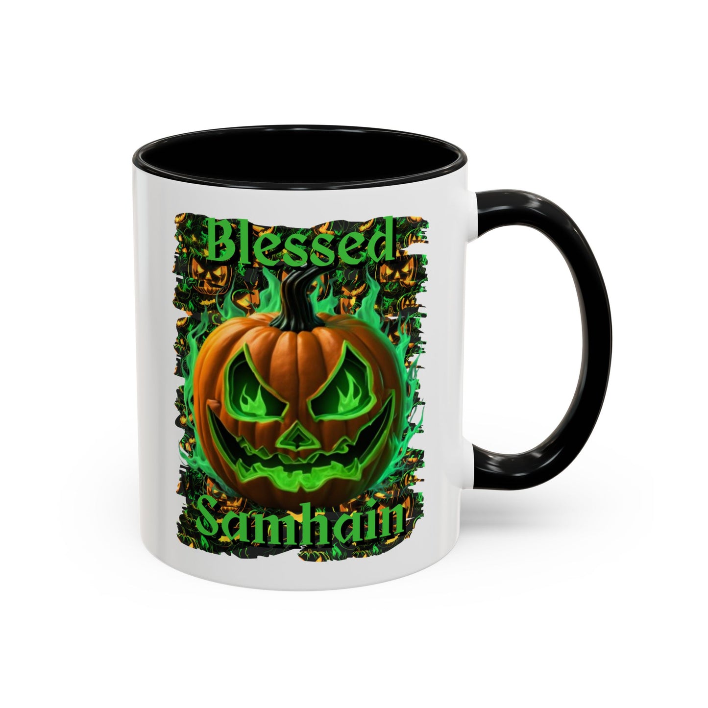 Blessed Samhain Green Jack White Accent Mug by CreepyCrafts.boo