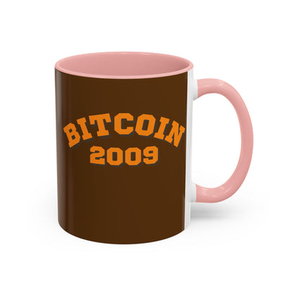 Bitcoin 2009 Brown Accent Mug by cypherpunkgear.com