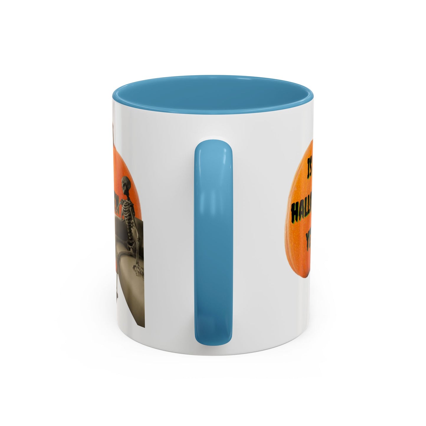 Is it Halloween yet? Skeleton's Giant Pumpkin White Accent Mug by CreepyCrafts.boo