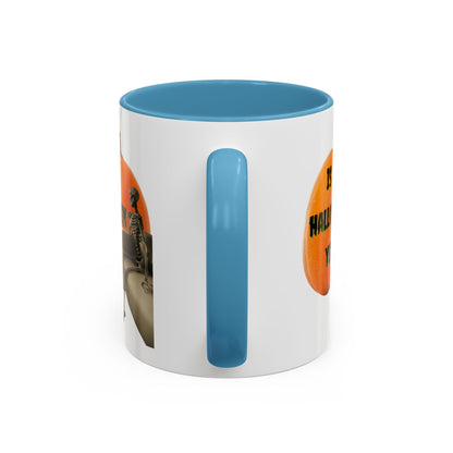 Is it Halloween yet? Skeleton's Giant Pumpkin White Accent Mug by CreepyCrafts.boo