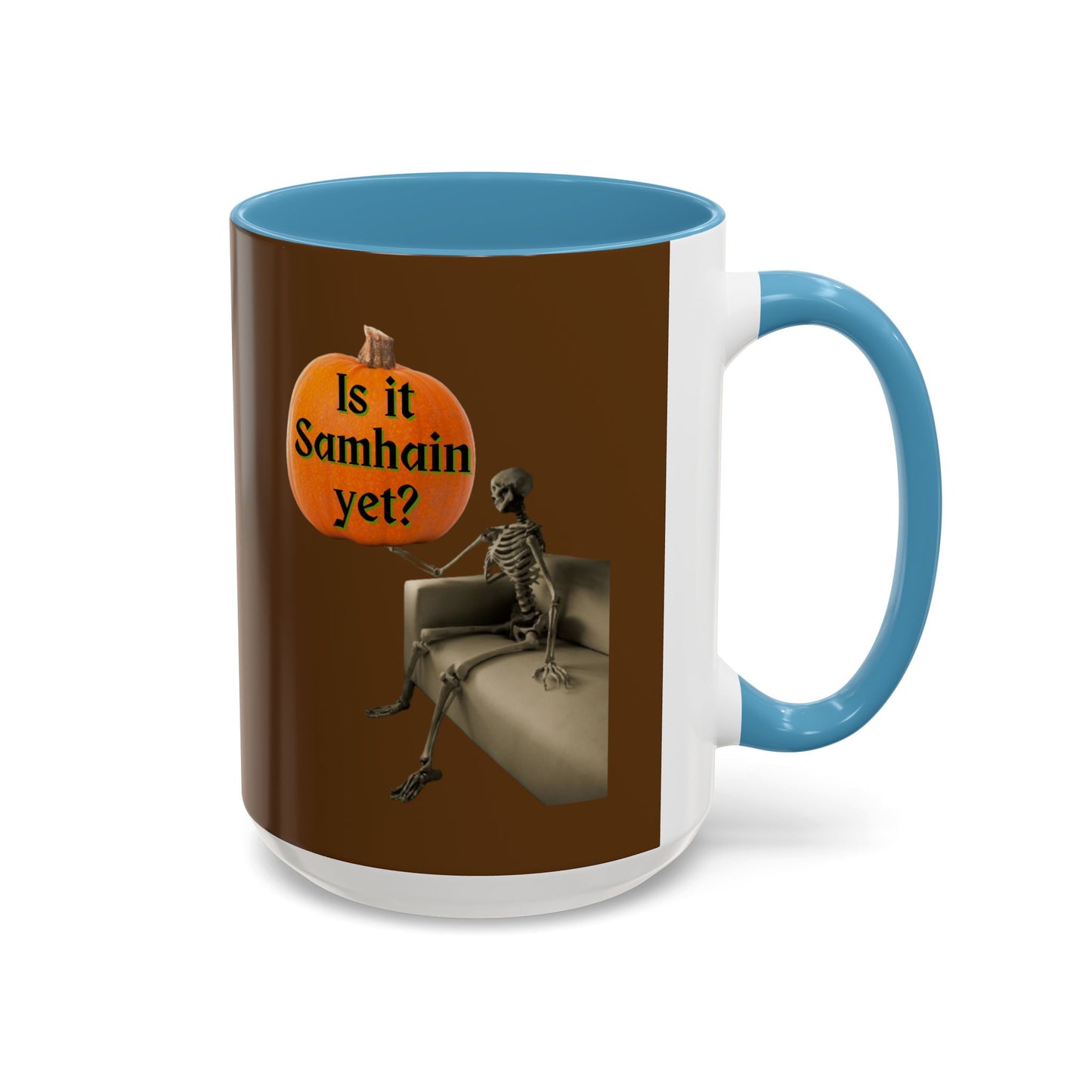 Is it Samhain yet? Skeleton's Pumpkin Brown Accent Mug by CreepyCrafts.boo