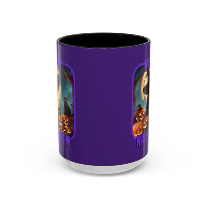 Happy Halloween Cute Witch Purple font Purple Accent Mug by CreepyCrafts.boo