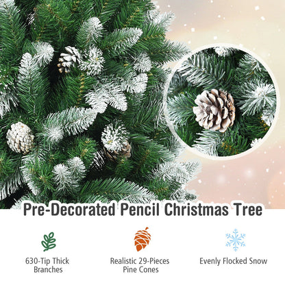 5/6/7.5 Feet Artificial Pencil Christmas Tree with Pine Cones