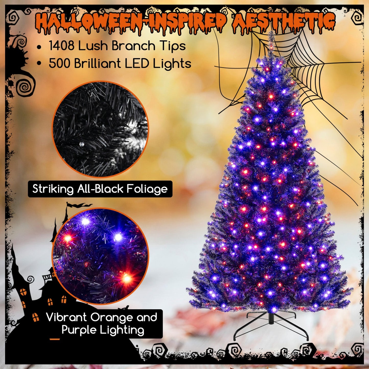 6/7/8 Feet Artificial Christmas Tree with 6 Lighting Modes and Spooky Sounds