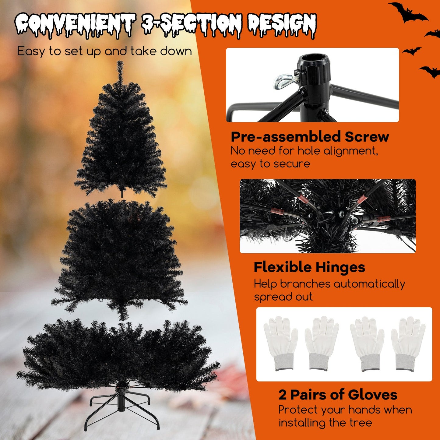 6/7/8 Feet Artificial Christmas Tree with 6 Lighting Modes and Spooky Sounds