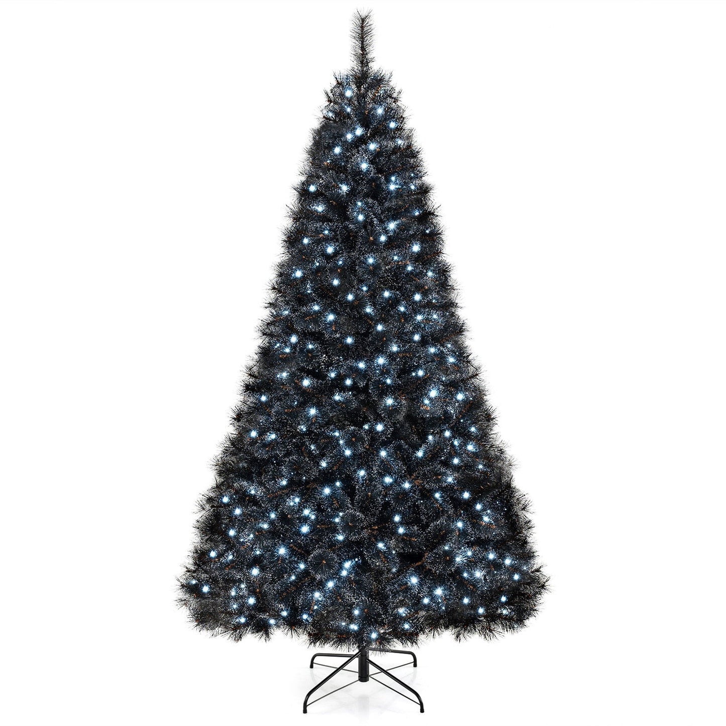 6/7/8 Feet Black Artificial Halloween Christmas Tree with PVC Branch Tips and 210/320/450 Cool White LED Lights