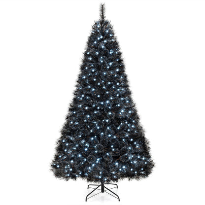 6/7/8 Feet Black Artificial Halloween Christmas Tree with PVC Branch Tips and 210/320/450 Cool White LED Lights