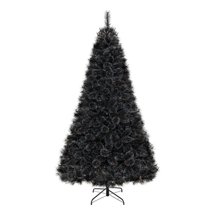 6/7/8 Feet Black Artificial Halloween Christmas Tree with PVC Branch Tips and 210/320/450 Cool White LED Lights