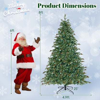 6/7/8 Feet Christmas Tree with Warm White LED Lights and Pine Cones